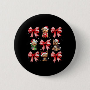 Macaron Rond 5 Cm Chiens de Yorkie Cute Coquette Bow Noël Animal ani