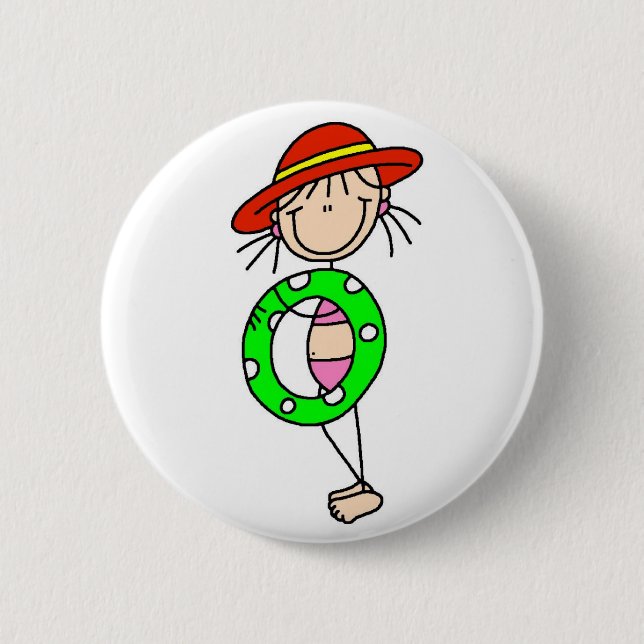 Macaron Rond 5 Cm Chiffre bouton de bâton de natation de fille (Devant)