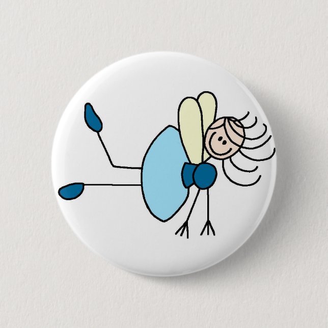 Macaron Rond 5 Cm Chiffre fée de bâton dans le bouton bleu (Devant)