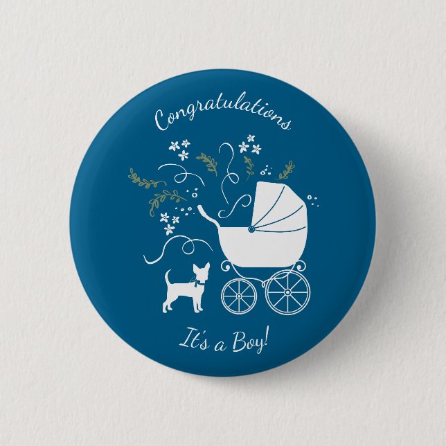 Macaron Rond 5 Cm Chihuahua Baby shower Blue Boy Chig (Devant)