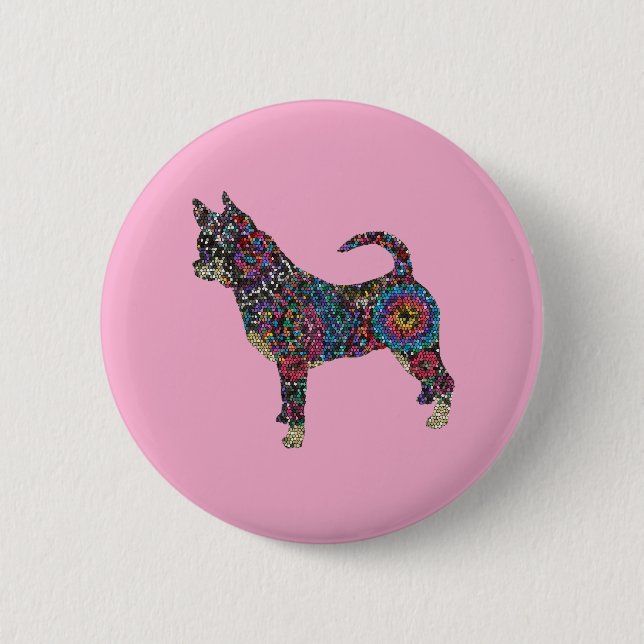 Macaron Rond 5 Cm Chihuahua Button (Devant)