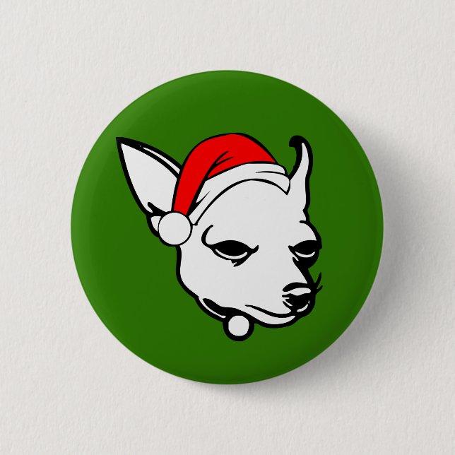 Macaron Rond 5 Cm Chihuahua Chien avec chapeau de Noël (Devant)