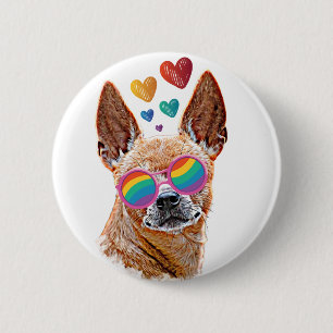 Macaron Rond 5 Cm Chihuahua Chien avec Coeurs Saint Valentin