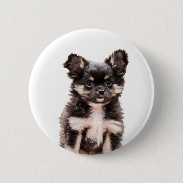 Macaron Rond 5 Cm Chihuahua Chien chiot (Devant)