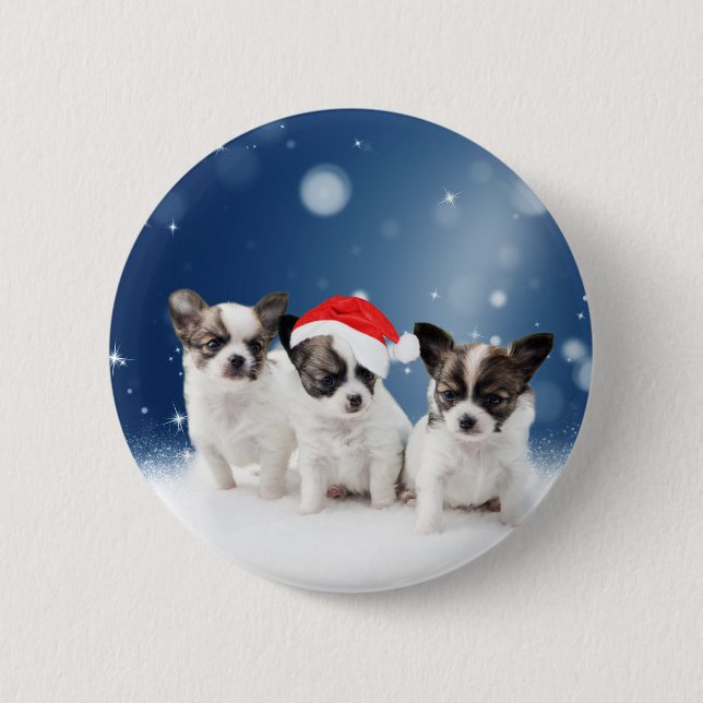 Macaron Rond 5 Cm Chihuahua Chiuppies mignonnes avec Noël du Père No (Devant)