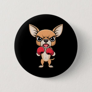 Macaron Rond 5 Cm Chihuahua en colère avec des gants de boxe Animaux