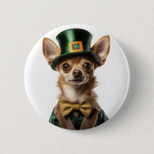 Macaron Rond 5 Cm Chihuahua habillé Leprechaun Saint Patrick