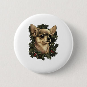 Macaron Rond 5 Cm Chihuahua Joyeux Noël X-Mas Tree Cute