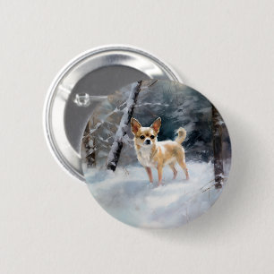 Macaron Rond 5 Cm Chihuahua Laisser neiger Noël