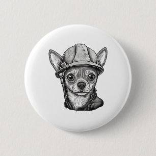Macaron Rond 5 Cm Chihuahua Ouvrier de construction