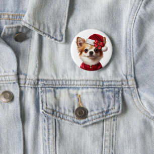 Macaron Rond 5 Cm Chihuahua Père Noël Noël Fête de Noël Bouton Mode