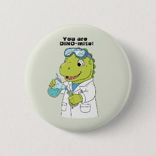 Macaron Rond 5 Cm Chimiste dinosaure de la science drôle "Dino-mite"