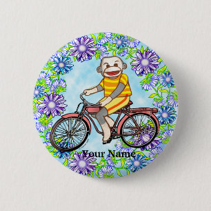 Macaron Rond 5 Cm Chimpanzé en chaussette de vélo