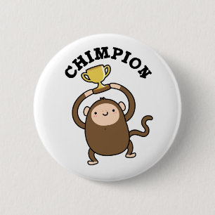 Macaron Rond 5 Cm Chimpion Funny Champion Chimpanzé Pun