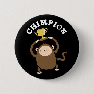 Macaron Rond 5 Cm Chimpion Funny Champion Chimpanzé Pun Dark BG