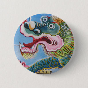 Macaron Rond 5 Cm Chinese Foo Dog / Lion Guardian Mural