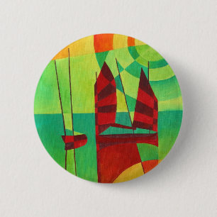 Macaron Rond 5 Cm Chinese Junks On Still Waters Cubism Art
