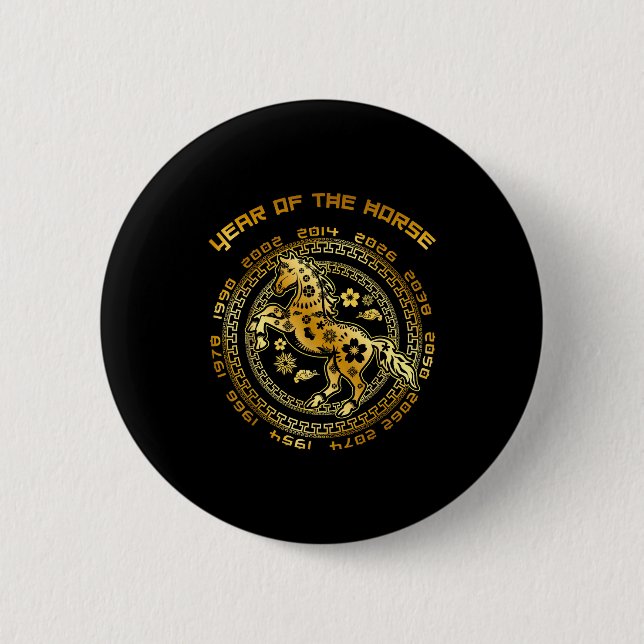 Macaron Rond 5 Cm Chinese New Year Of The Horse Chinese Zodiac Year  (Devant)