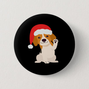 Macaron Rond 5 Cm Chiot beagle avec casquette Père Noël pour amoureu