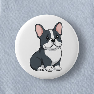 Macaron Rond 5 Cm Chiot Bouledogue Français noir et blanc mignon