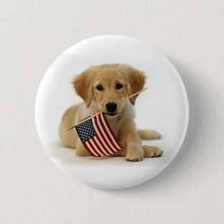 Macaron Rond 5 Cm Chiot et drapeau de golden retriever