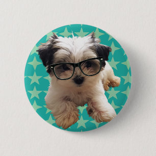 Macaron Rond 5 Cm Chiot mignon en verres de hippie