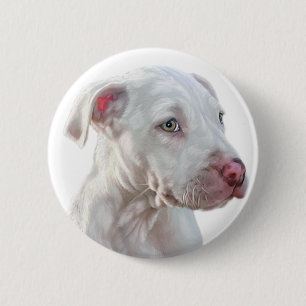 Macaron Rond 5 Cm Chiot Pitbull blanc