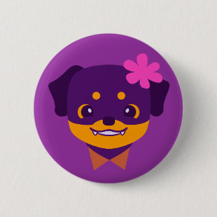 Macaron Rond 5 Cm Chiot pourpre de rottweiler de Kawaii