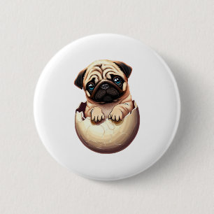 Macaron Rond 5 Cm Chiot Pug dans un œuf - Création de chien mignon