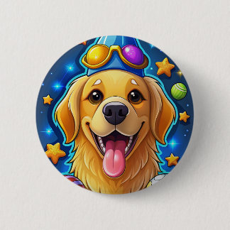 Macaron Rond 5 Cm Chiot Retriever doré magique avec des étoiles