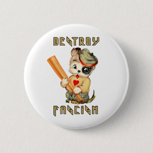 Macaron Rond 5 Cm Chiot rétro mignon - Détruire le fascisme