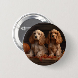Macaron Rond 5 Cm Chiots Cocker Spaniel Délice d'Automne Citrouille 