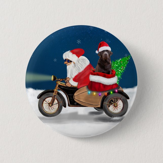 Macaron Rond 5 Cm Chocolat Labrador Chien Noël Père Noël (Devant)