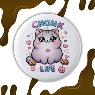 Macaron Rond 5 Cm CHONK LIFE CAT - Kawaii Style Cute Cat