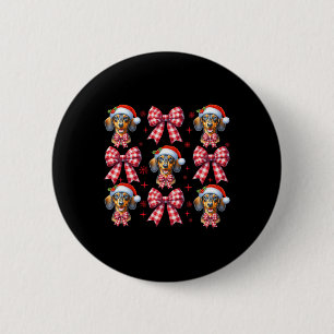 Macaron Rond 5 Cm Chou Dachshund Chien Rouge Coquette Bow Christma