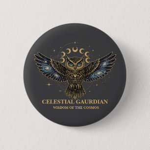 Macaron Rond 5 Cm Chouette céleste Gardien cosmique