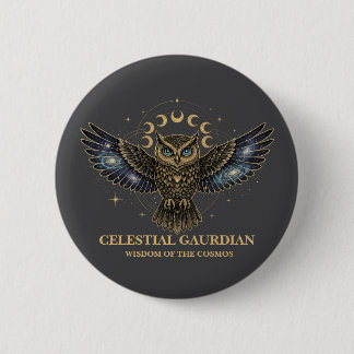 Macaron Rond 5 Cm Chouette céleste Gardien cosmique