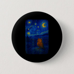 Macaron Rond 5 Cm Chouette étoilé mignon nuit Van Gogh Chouette amat