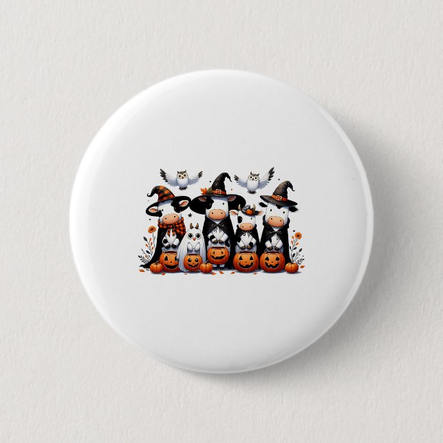 Macaron Rond 5 Cm Chouette fantôme Vaches Halloween Animaux Vache Lo (Devant)