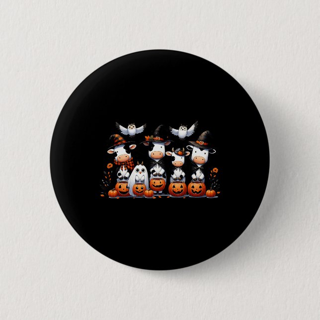 Macaron Rond 5 Cm Chouette fantôme Vaches Halloween Animaux Vache Lo (Devant)