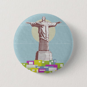 Macaron Rond 5 Cm Christ le Rédempteur affiche de voyage Favela