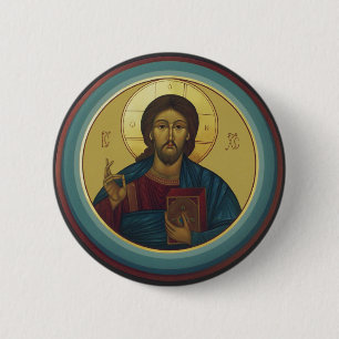Macaron Rond 5 Cm Christ Pantocrator byzantin Mosaïque ronde Art