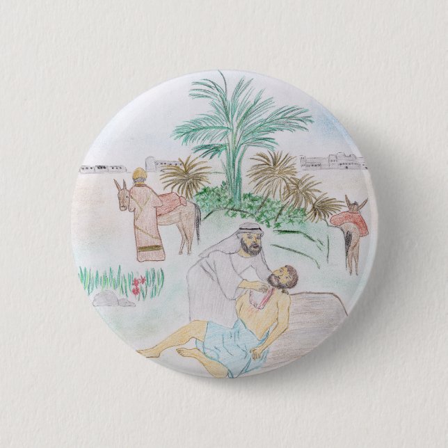 Macaron Rond 5 Cm Christian Artwork Le bon samaritain (Devant)