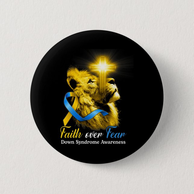 Macaron Rond 5 Cm Christian Lion Cross Faith sur la peur Syndrome (Devant)