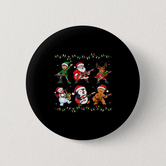 Macaron Rond 5 Cm Christmas Band Santa Elf Reindeer Guitar Rock And  (Devant)