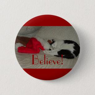 Macaron Rond 5 Cm Christmas Believe kitty cat