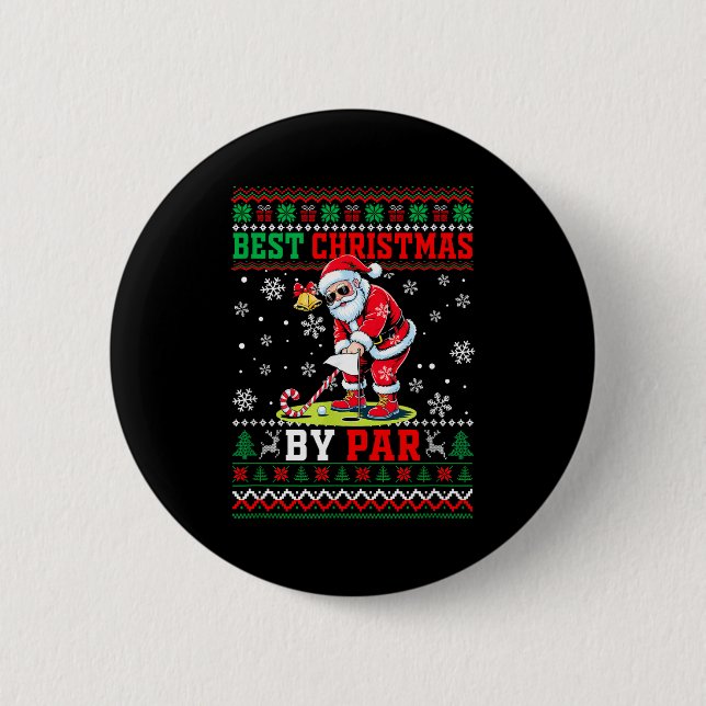 Macaron Rond 5 Cm Christmas By Par Santa Sweater Playing Golf Golfer (Devant)