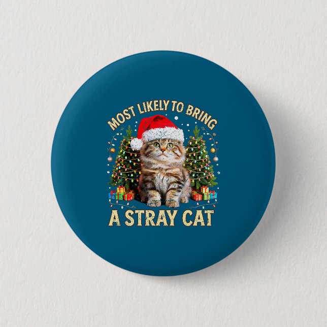 Macaron Rond 5 Cm Christmas Cat With Santa Hat Holiday Funny Xmas Pa (Devant)