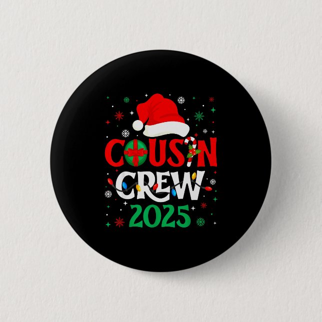 Macaron Rond 5 Cm Christmas Cousin Crew 2025 Xmas Funny Matching Fam (Devant)