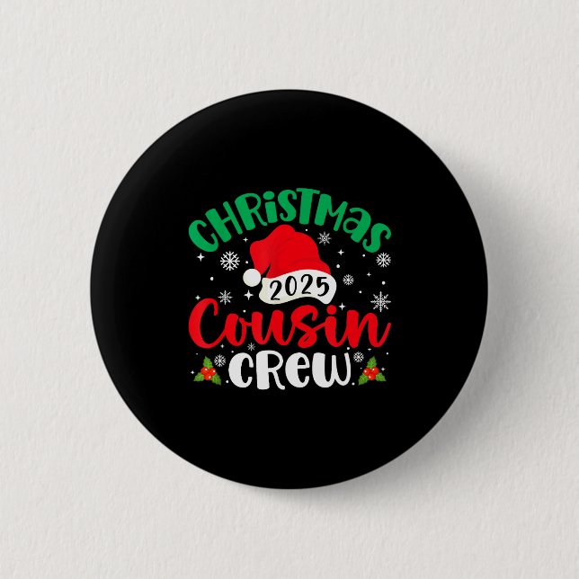 Macaron Rond 5 Cm Christmas Cousin Crew 2025 Xmas Santa Hat Matching (Devant)